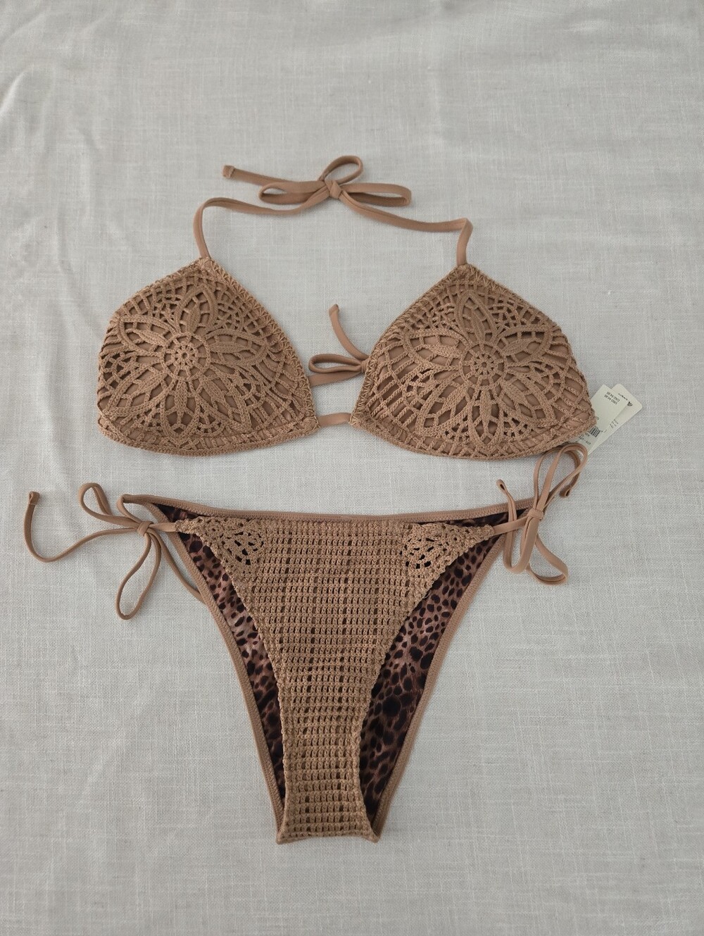 NWT Aerie Brown Crochet Tie-Side Bikini Set